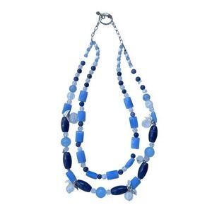 Vintage Layered Glass Crystal‎ Lapiz Lazuli Stone Necklace